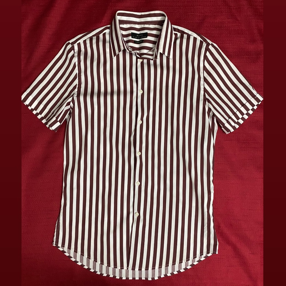 ZARA Burgundy Striped Short Sleeve LIKE NEW!!